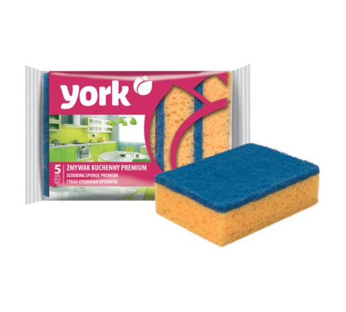 Губки для посуды 10х7,5х3 см, КОМПЛЕКТ 5 шт., MAXI, поролон с абразивным слоем, PREMIUM, YORK, 30300