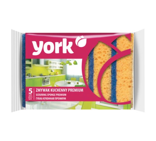 Губки для посуды 10х7,5х3 см, КОМПЛЕКТ 5 шт., MAXI, поролон с абразивным слоем, PREMIUM, YORK, 30300