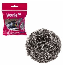 Губка (мочалка) металлическая, спиральная, 27 г, СРЕДНЯЯ, для посуды, гриля, плиты, YORK, 2010