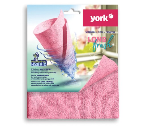 Салфетка из МИКРОФИБРЫ ГУБЧАТАЯ PVA/ПВА СУПЕРВПИТЫВАЮЩАЯ 30х35 см, Long Fresh, розовая, 275 г/м2, YORK, 26250