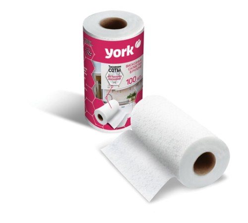 Салфетки универсальные в рулоне 100 шт. СОТЫ 22,5х25 см, 40 г/м2, 30% вискоза 70% полиэфир, YORK, 20430