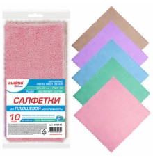 Салфетки из МИКРОФИБРЫ ПЛЮШЕВОЙ 30х30 см, КОМПЛЕКТ 10 шт., PASTEL, ассорти, 250 г/м2, LAIMA HOME, 608445