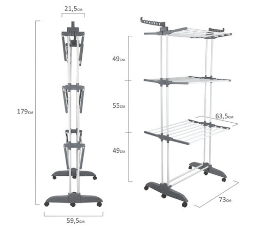 Сушилка напольная для белья раскладная МНОГОФУНКЦИОНАЛЬНАЯ, 3 уровня, на колесах, 