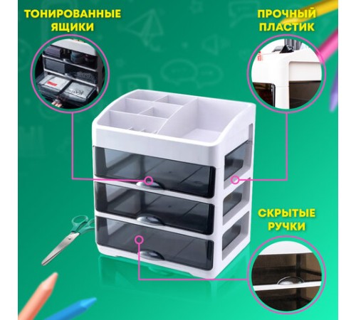 Органайзер для хранения косметики, канцтоваров, мелочей ТРЕХУРОВНЕВЫЙ 31,5x27,7x21 см, DASWERK (ДАСВЕРК), 608474