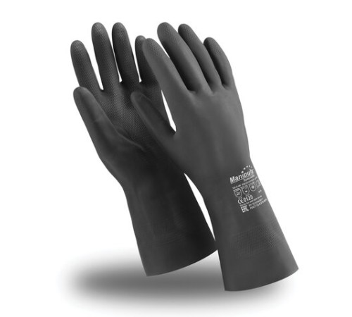 Перчатки неопреновые MANIPULA ХИМОПРЕН, хлопчатобумажное напыление, К80/Щ50, размер 8-8,5, M (средний), черные, CG-973