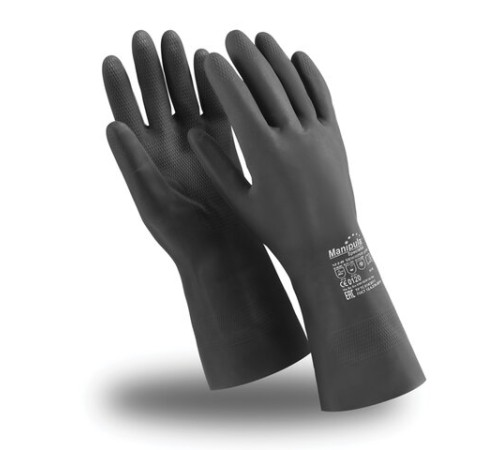Перчатки неопреновые MANIPULA ХИМОПРЕН, хлопчатобумажное напыление, К80/Щ50, размер 9-9,5, L (большой), черные, CG-973