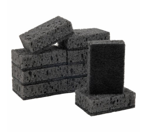 Губки для посуды 9,8х6,6х3 см, КОМПЛЕКТ 10 шт., SQUARE BLACK, КРУПНОПОРИСТЫЙ поролон с абразивным слоем, LAIMA, 608648