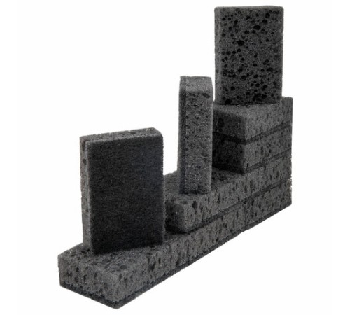 Губки для посуды 9,8х6,6х3 см, КОМПЛЕКТ 10 шт., SQUARE BLACK, КРУПНОПОРИСТЫЙ поролон с абразивным слоем, LAIMA, 608648