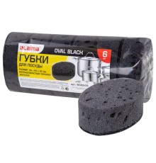 Губки для посуды 9,5х6,5х3,5 см, КОМПЛЕКТ 6 шт., OVAL BLACK, КРУПНОПОРИСТЫЙ поролон с абразивным слоем, LAIMA, 608649