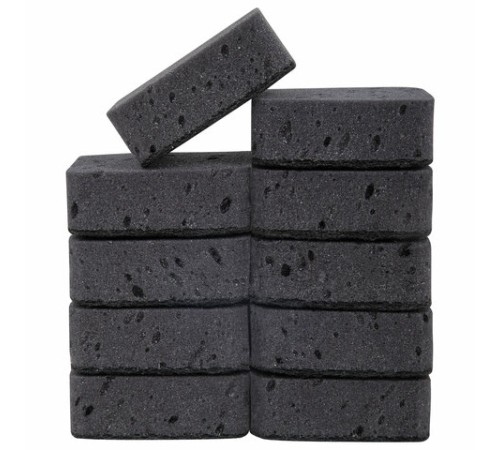 Губки для посуды 9,5х7х3,5 см, КОМПЛЕКТ 10 шт., BIG BLACK, КРУПНОПОРИСТЫЙ поролон с абразивным слоем, LAIMA, 608650