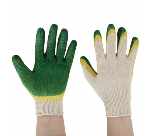 Перчатки хлопчатобумажные износостойкие ДВОЙНОЙ облив, 13 класс, КОМПЛЕКТ 100 ПАР, LAIMA ЛЮКС, 608673