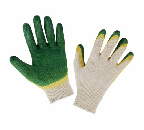 Перчатки хлопчатобумажные износостойкие ДВОЙНОЙ облив, 13 класс, КОМПЛЕКТ 100 ПАР, LAIMA ЛЮКС, 608673