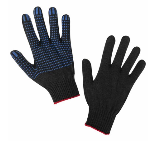 Перчатки хлопчатобумажные, КОМПЛЕКТ 100 ПАР, 10 класс, 40-42 г, 116 текс, ПВХ-точка, LAIMA ЛЮКС ЧЕРНЫЕ, 608677