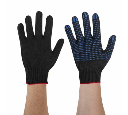 Перчатки хлопчатобумажные, КОМПЛЕКТ 100 ПАР, 10 класс, 40-42 г, 116 текс, ПВХ-точка, LAIMA ЛЮКС ЧЕРНЫЕ, 608677