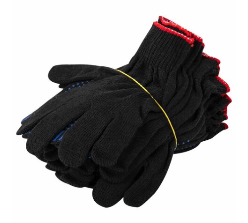 Перчатки хлопчатобумажные, КОМПЛЕКТ 100 ПАР, 10 класс, 40-42 г, 116 текс, ПВХ-точка, LAIMA ЛЮКС ЧЕРНЫЕ, 608677