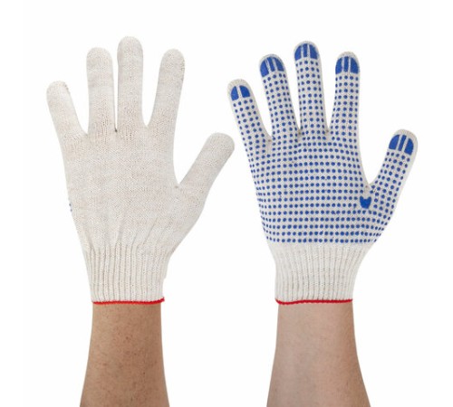 Перчатки хлопчатобумажные, КОМПЛЕКТ 100 пар, 10 класс, 40-42 г, 116 текс, ПВХ-точка, LAIMA ЛЮКС, БЕЛЫЕ, 608678