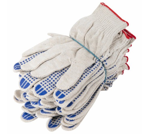 Перчатки хлопчатобумажные, КОМПЛЕКТ 100 пар, 10 класс, 40-42 г, 116 текс, ПВХ-точка, LAIMA ЛЮКС, БЕЛЫЕ, 608678