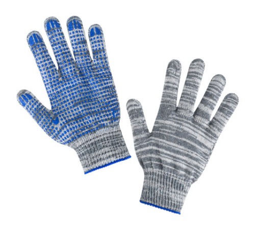 Перчатки хлопчатобумажные плотные, КОМПЛЕКТ 100 ПАР, 10 класс, 50-52 г, 133 текс, ПВХ-точка LAIMA ЛЮКС 2, СЕРЫЕ, 608679