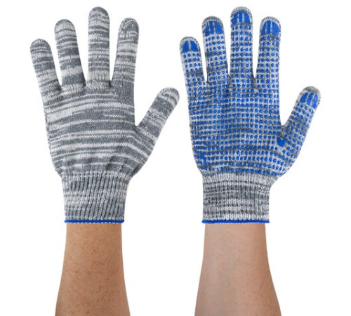 Перчатки хлопчатобумажные плотные, КОМПЛЕКТ 100 ПАР, 10 класс, 50-52 г, 133 текс, ПВХ-точка LAIMA ЛЮКС 2, СЕРЫЕ, 608679