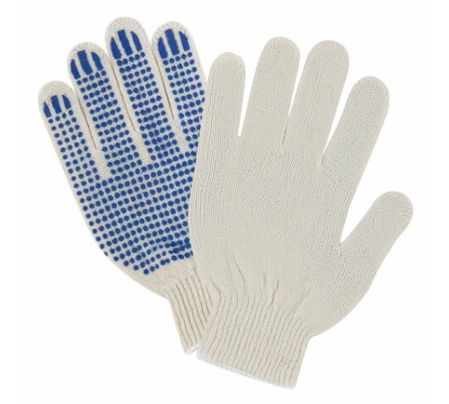 Перчатки хлопчатобумажные эконом, КОМПЛЕКТ 100 пар, 10 класс, 26-28 г, 83 текс, С ПВХ, LAIMA ЭКОНОМ, БЕЛЫЕ, 608680