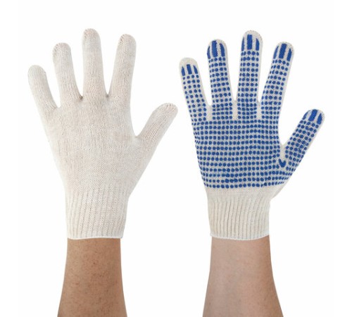 Перчатки хлопчатобумажные эконом, КОМПЛЕКТ 100 пар, 10 класс, 26-28 г, 83 текс, С ПВХ, LAIMA ЭКОНОМ, БЕЛЫЕ, 608680