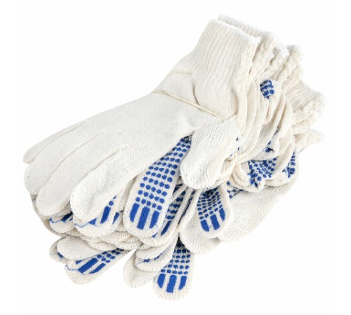 Перчатки хлопчатобумажные эконом, КОМПЛЕКТ 100 пар, 10 класс, 26-28 г, 83 текс, С ПВХ, LAIMA ЭКОНОМ, БЕЛЫЕ, 608680