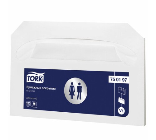 Покрытия на унитаз Tellus/TORK (Система V1), 1/2 сложения, КОМПЛЕКТ 250 шт., 37х41 см, Advanced, белые, 750197