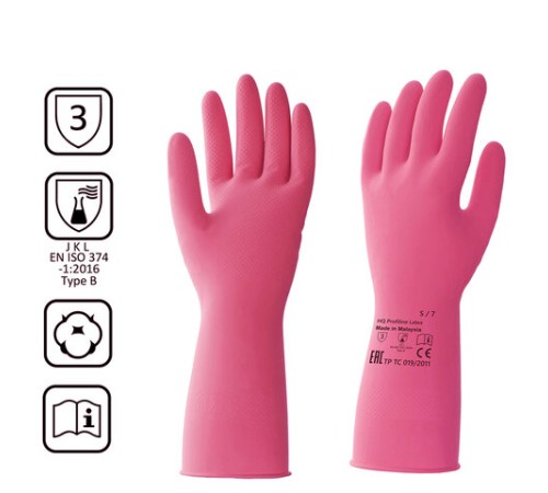 Перчатки латексные КЩС, сверхпрочные, плотные, хлопковое напыление, размер 7, S (малый), красные, HQ Profiline, 73579