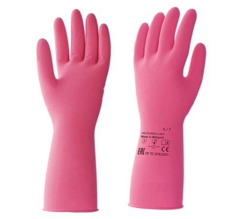 Перчатки латексные КЩС, сверхпрочные, плотные, хлопковое напыление, размер 7, S (малый), красные, HQ Profiline, 73579