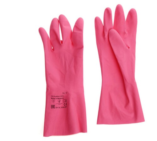 Перчатки латексные КЩС, сверхпрочные, плотные, хлопковое напыление, размер 7, S (малый), красные, HQ Profiline, 73579