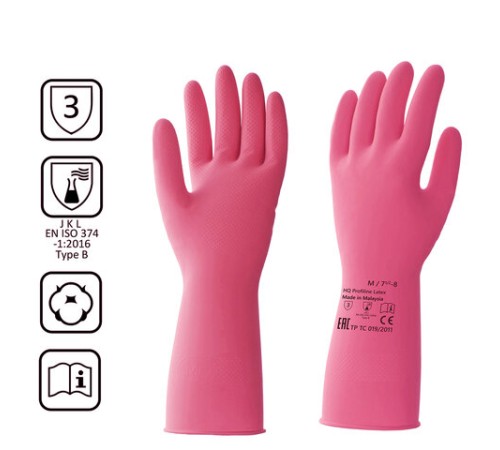 Перчатки латексные КЩС, сверхпрочные, плотные, хлопковое напыление, размер 7,5-8, M (средний), красные, HQ Profiline, 73582
