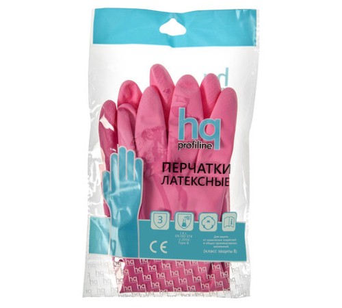Перчатки латексные КЩС, сверхпрочные, плотные, хлопковое напыление, размер 7,5-8, M (средний), красные, HQ Profiline, 73582