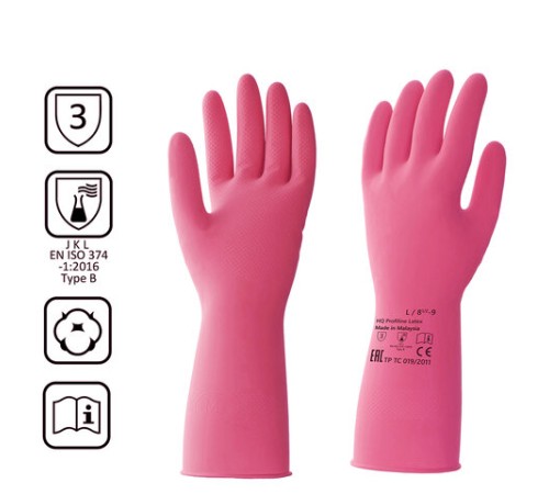 Перчатки латексные КЩС, сверхпрочные, плотные, хлопковое напыление, размер 8,5-9, L (большой), красные, HQ Profiline, 73585