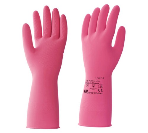 Перчатки латексные КЩС, сверхпрочные, плотные, хлопковое напыление, размер 8,5-9, L (большой), красные, HQ Profiline, 73585