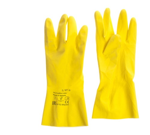 Перчатки латексные КЩС, сверхпрочные, плотные, хлопковое напыление, размер 8,5-9, L (большой), желтые, HQ Profiline, 73587