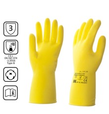 Перчатки латексные КЩС, сверхпрочные, плотные, хлопковое напыление, размер 9,5-10, XL (очень большой), желтые, HQ Profiline, 73590