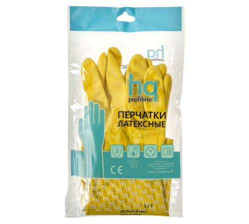 Перчатки латексные КЩС, сверхпрочные, плотные, хлопковое напыление, размер 9,5-10, XL (очень большой), желтые, HQ Profiline, 73590