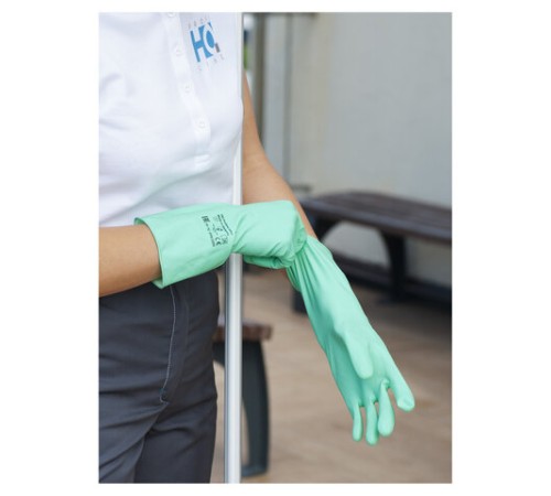 Перчатки латексные КЩС, сверхпрочные, плотные, хлопковое напыление, размер 9,5-10, XL (очень большой), зеленые, HQ Profiline, 73589