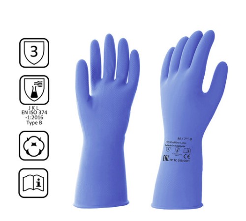 Перчатки латексные КЩС, сверхпрочные, плотные, хлопковое напыление, размер 7,5-8, M (средний), синие, HQ Profiline, 74734