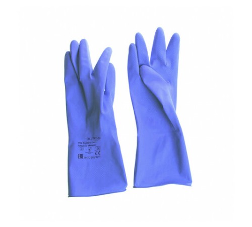 Перчатки латексные КЩС, сверхпрочные, плотные, хлопковое напыление, размер 9,5-10, XL (очень большой), синие, HQ Profiline, 74736