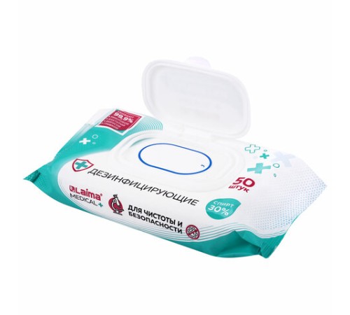 Дезинфицирующие салфетки спиртовые (30%), для любых поверхностей, 50 шт., LAIMA MEDICAL, 608765