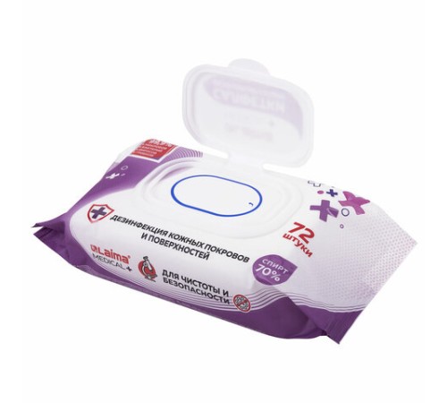 Дезинфицирующие салфетки спиртовые (70%), для рук и любых поверхностей, 72 шт., LAIMA MEDICAL, 608766