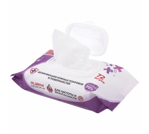 Дезинфицирующие салфетки спиртовые (70%), для рук и любых поверхностей, 72 шт., LAIMA MEDICAL, 608766