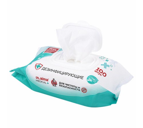 Дезинфицирующие салфетки спиртовые (30%), для любых поверхностей, 100 шт., LAIMA MEDICAL, 608767
