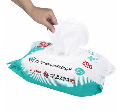 Дезинфицирующие салфетки спиртовые (30%), для любых поверхностей, 100 шт., LAIMA MEDICAL, 608767