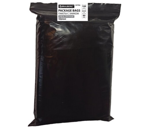 Пакеты ZIP-LOCK ОЧЕНЬ ПРОЧНЫЕ, комплект 100 шт., 200x300 мм, ПВД, 80 мкм, ЧЁРНЫЕ, BRAUBERG, 608931