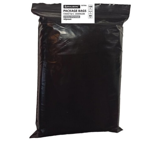 Пакеты ZIP-LOCK ОЧЕНЬ ПРОЧНЫЕ, комплект 100 шт., 100x150 мм, ПВД, 80 мкм., ЧЁРНЫЕ, BRAUBERG, 608932