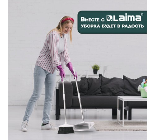 Совок для мусора + щетка на длинных рукоятках 77 см (металл), бело-серый, разборный, LAIMA, 608947