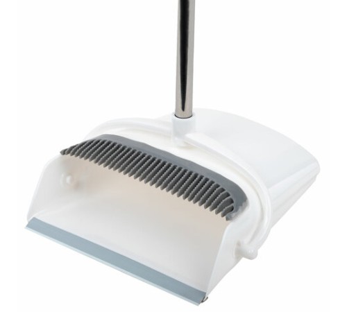 Совок для мусора + щетка на длинных рукоятках 77 см (металл), бело-серый, разборный, LAIMA, 608947