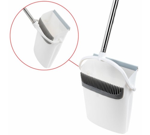 Совок для мусора + щетка на длинных рукоятках 77 см (металл), бело-серый, разборный, LAIMA, 608947